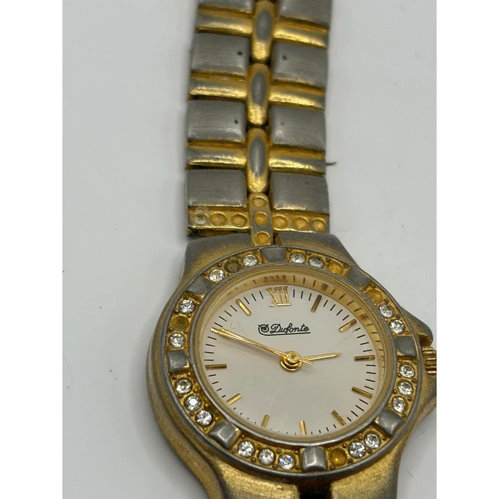 Dufonte Womens Gold Tone Silver Tone Crystal Bezel Watch‎ Japan Movt